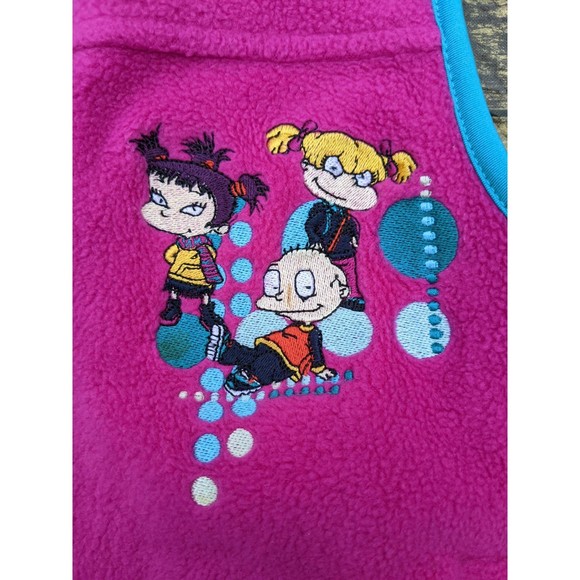 Vintage Rugrats 2000 Viacom Fleece Full Zip Vest Magenta Pink Children's Kids 6 - Picture 2 of 5
